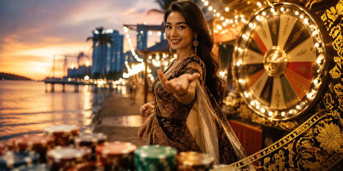 Meja roulette dengan motif batik di Kota Kinabalu